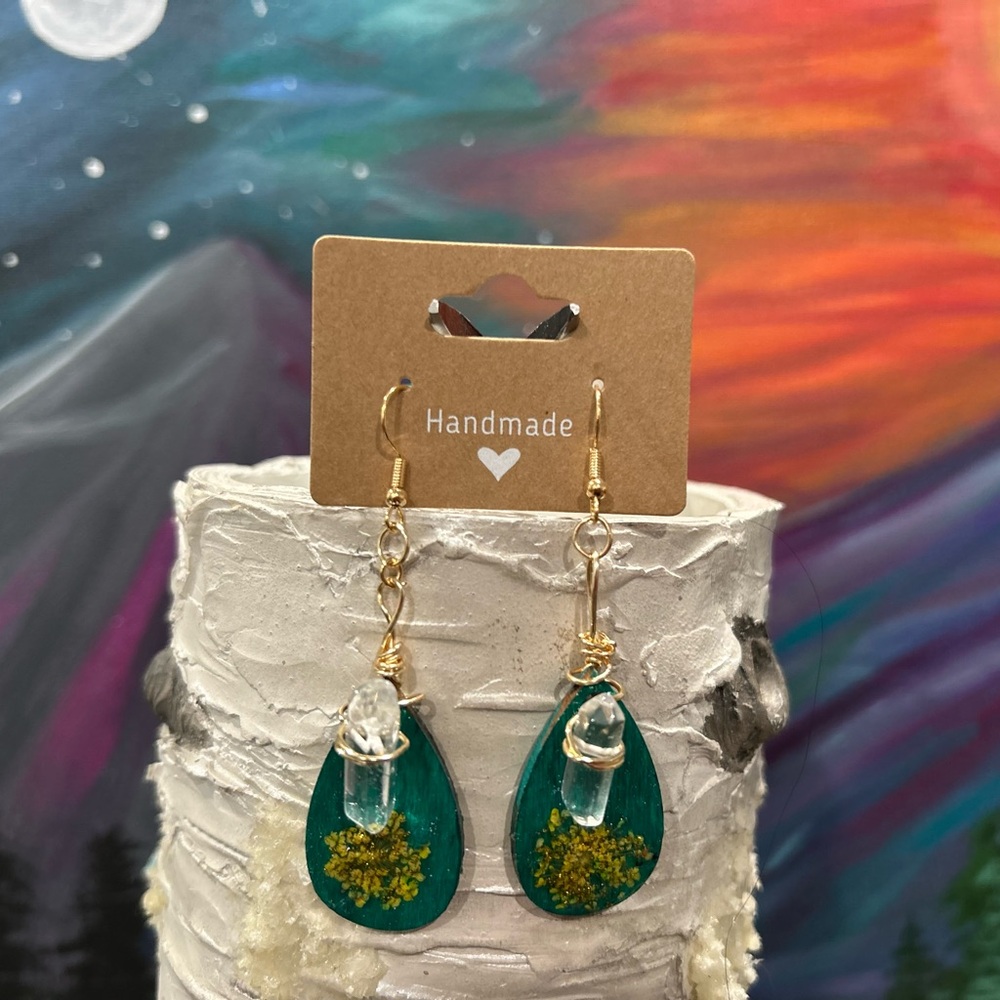 Teal and Gold Dangle Earrings